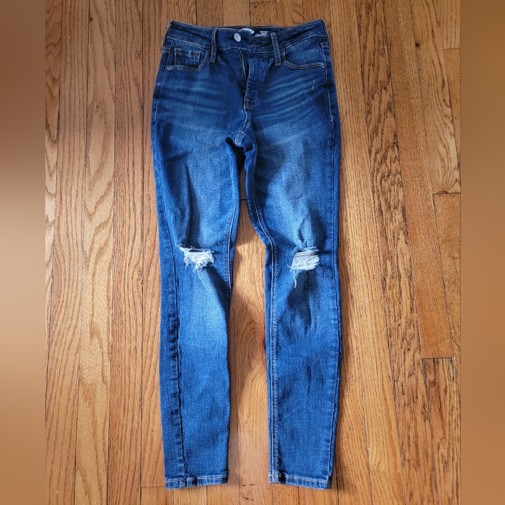 Distressed Dark Blue Jean High Waisted Size 0 Petite Old Navy